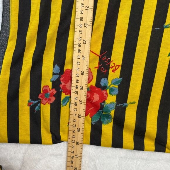 Betsey Johnson Infinity Scarf Yellow & Black Stripes with Red Flowers - Picture 8 of 10
